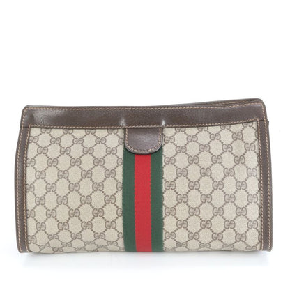 Old Gucci GG Supreme Sherry Line Leather Second Bag Clutch Pouch Brown Brand