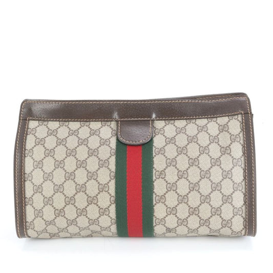 Old Gucci GG Supreme Sherry Line Leather Second Bag Clutch Pouch Brown Brand