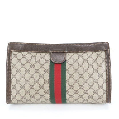 Old Gucci GG Supreme Sherry Line Leather Second Bag Clutch Pouch Brown Brand