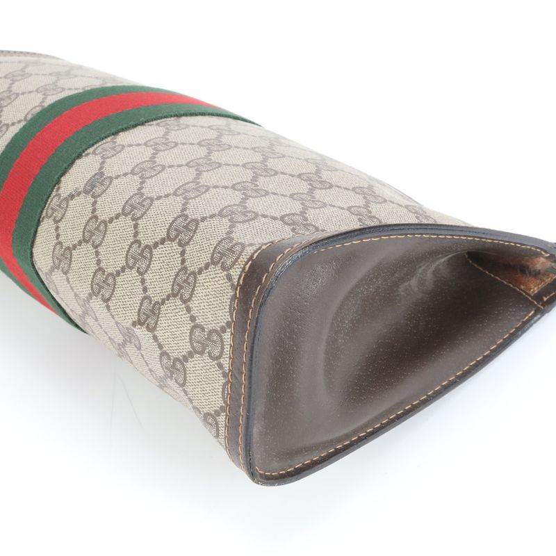 Old Gucci GG Supreme Sherry Line Leather Second Bag Clutch Pouch Brown Brand