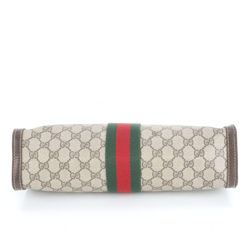 Old Gucci GG Supreme Sherry Line Leather Second Bag Clutch Pouch Brown Brand