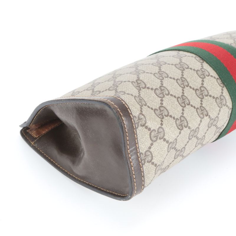 Old Gucci GG Supreme Sherry Line Leather Second Bag Clutch Pouch Brown Brand