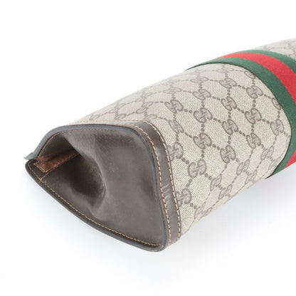 Old Gucci GG Supreme Sherry Line Leather Second Bag Clutch Pouch Brown Brand