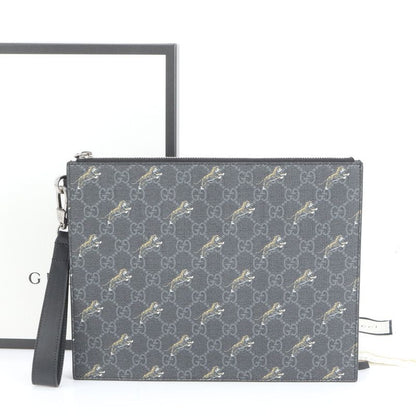 Unused Gucci GG Supreme Taiga Print 575136 Leather Second Bag Clutch Black