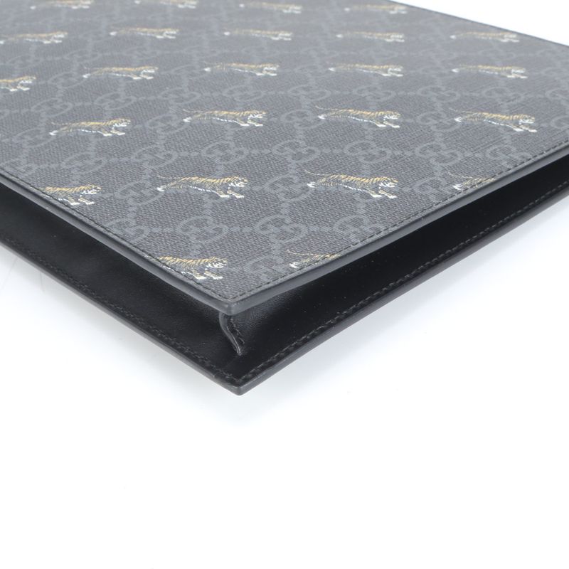 Unused Gucci GG Supreme Taiga Print 575136 Leather Second Bag Clutch Black