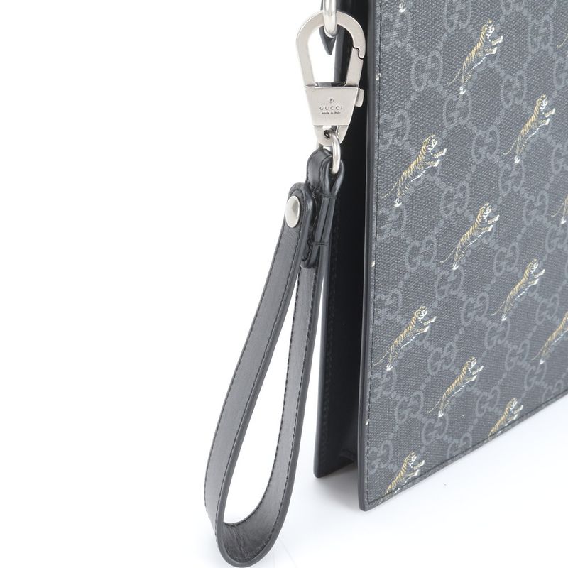 Unused Gucci GG Supreme Taiga Print 575136 Leather Second Bag Clutch Black