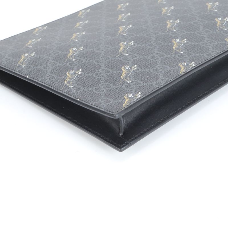 Unused Gucci GG Supreme Taiga Print 575136 Leather Second Bag Clutch Black