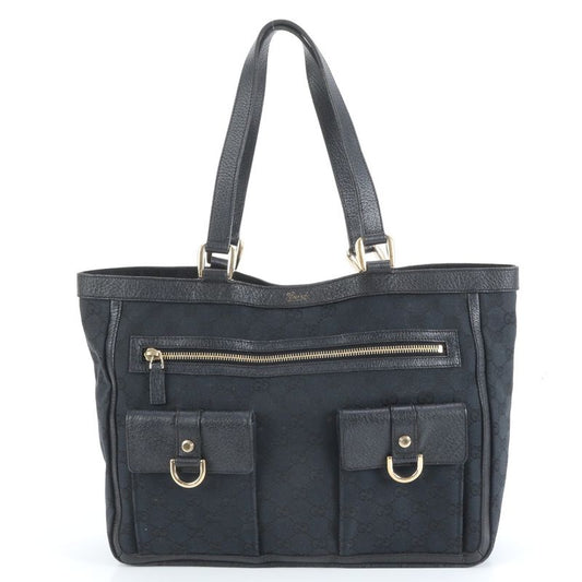 Polar Gucci GG Canvas Abby Leather Tote Bag Shoulder 146247 Black Gold Hardware