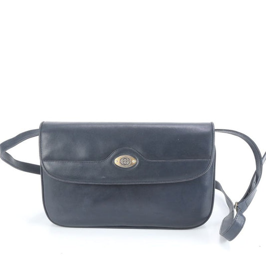 Vintage Old Gucci Leather Shoulder Bag Crossbody Navy Genuine Leather Women's