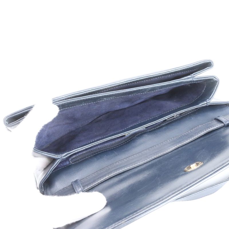 Vintage Old Gucci Leather Shoulder Bag Crossbody Navy Genuine Leather Women's