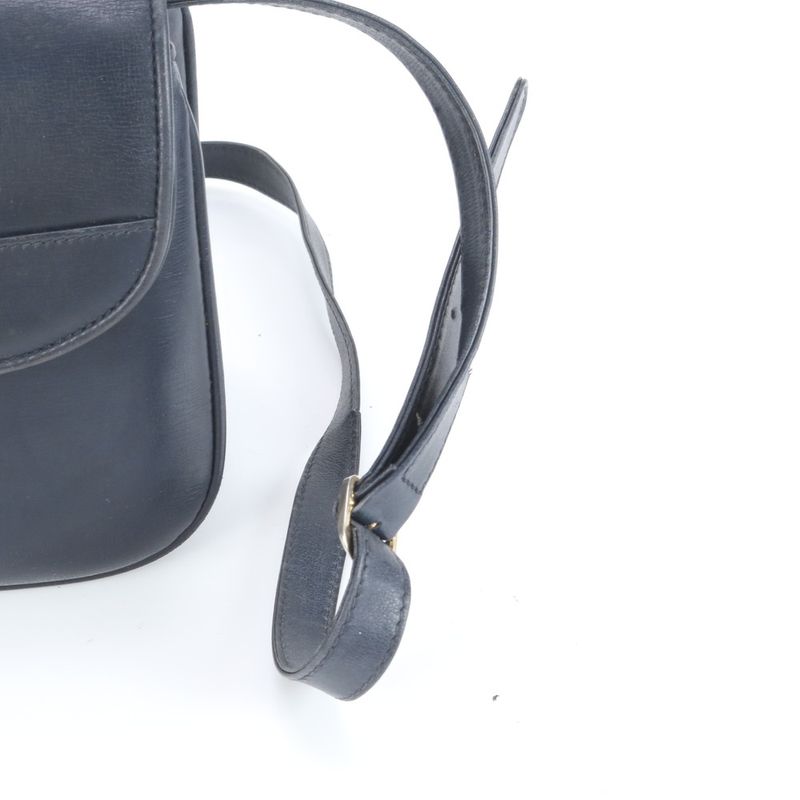 Vintage Old Gucci Leather Shoulder Bag Crossbody Navy Genuine Leather Women's