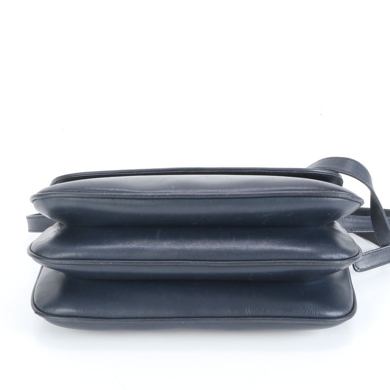 Vintage Old Gucci Leather Shoulder Bag Crossbody Navy Genuine Leather Women's