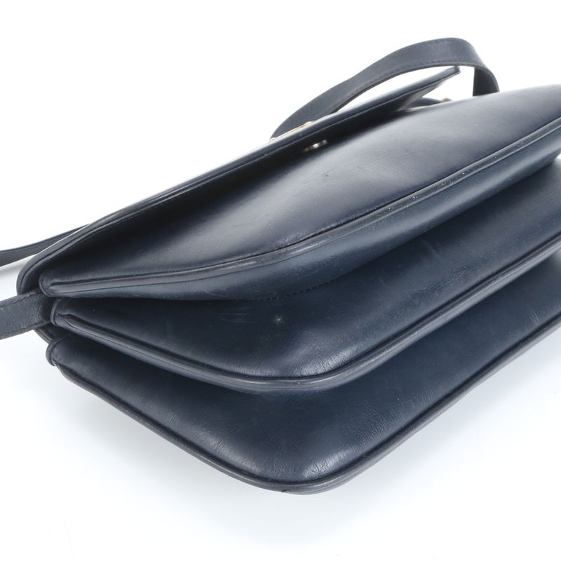 Vintage Old Gucci Leather Shoulder Bag Crossbody Navy Genuine Leather Women's