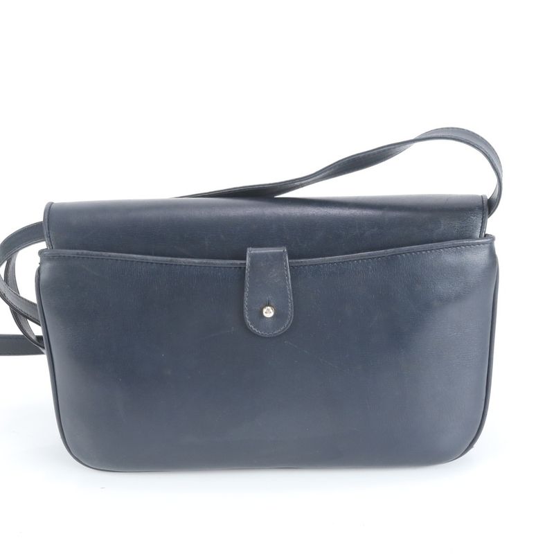 Vintage Old Gucci Leather Shoulder Bag Crossbody Navy Genuine Leather Women's