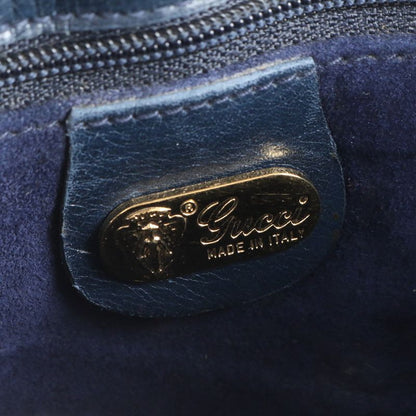 Vintage Old Gucci Leather Shoulder Bag Crossbody Navy Genuine Leather Women's