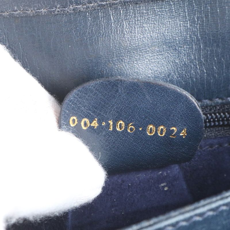 Vintage Old Gucci Leather Shoulder Bag Crossbody Navy Genuine Leather Women's