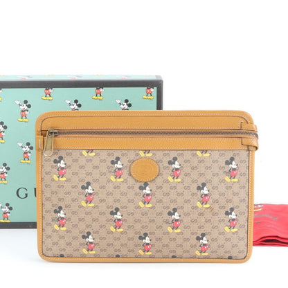 Gucci Micro GG Disney Mickey Collabor Leather Second Bag Clutch 602552 Brown