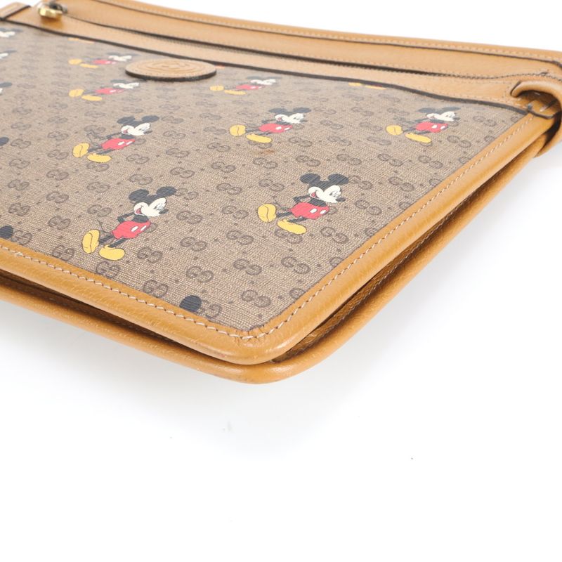 Gucci Micro GG Disney Mickey Collabor Leather Second Bag Clutch 602552 Brown
