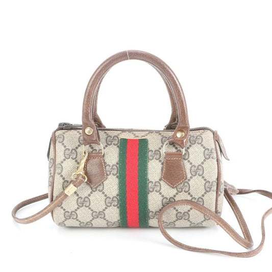 Gucci GG Supreme Sherry Line Leather 2WAY Shoulder Bag Crossbody Mini Boston