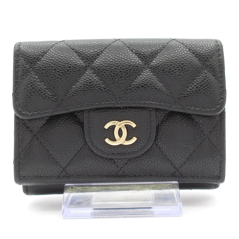 Chanel Trifold Wallet Matelasse Classic Small Flap Wallet Black Gold Hardware