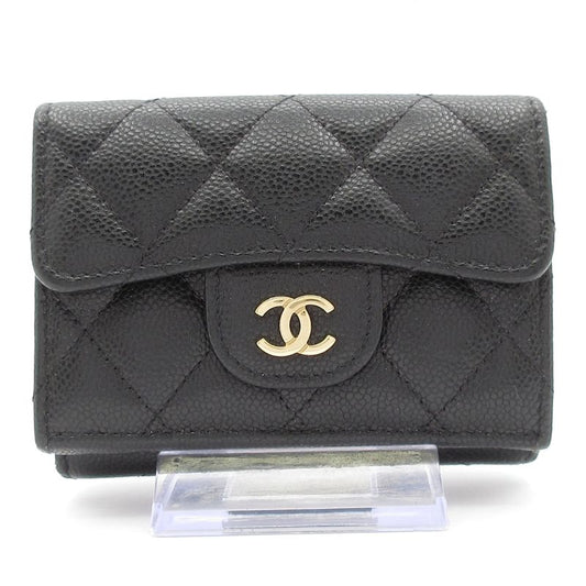 Chanel Trifold Wallet Matelasse Classic Small Flap Wallet Black Gold Hardware