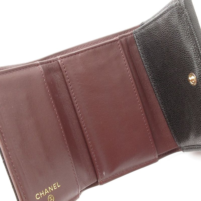 Chanel Trifold Wallet Matelasse Classic Small Flap Wallet Black Gold Hardware