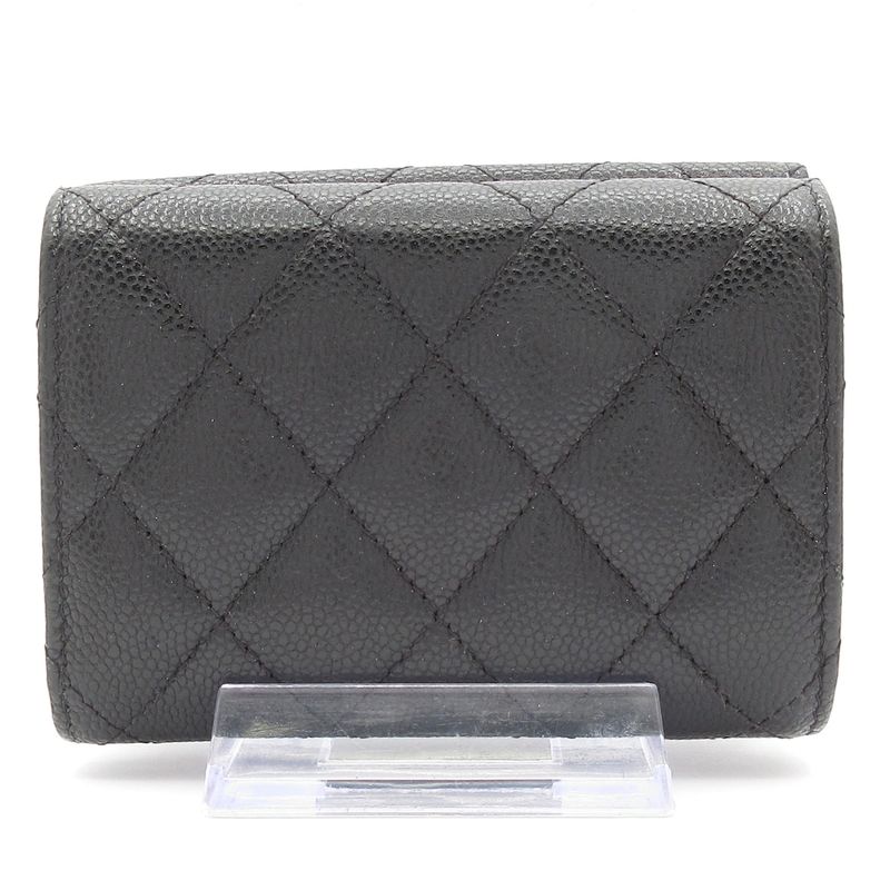 Chanel Trifold Wallet Matelasse Classic Small Flap Wallet Black Gold Hardware