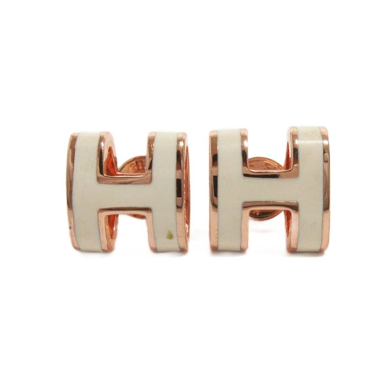 Hermes Pop Ash Mini H Earrings Stud Earrings Accessories White Pink Gold AA