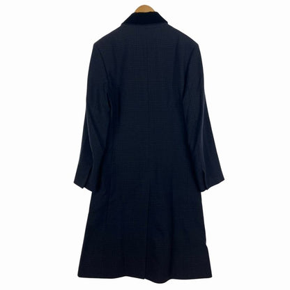 Hermes Chester Coat Long Shadow Glen Check Collar Velour 38 M Size Navy Blue