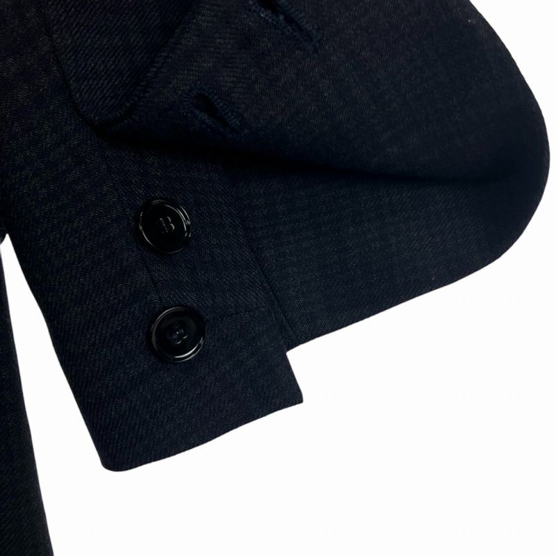 Hermes Chester Coat Long Shadow Glen Check Collar Velour 38 M Size Navy Blue