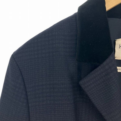 Hermes Chester Coat Long Shadow Glen Check Collar Velour 38 M Size Navy Blue