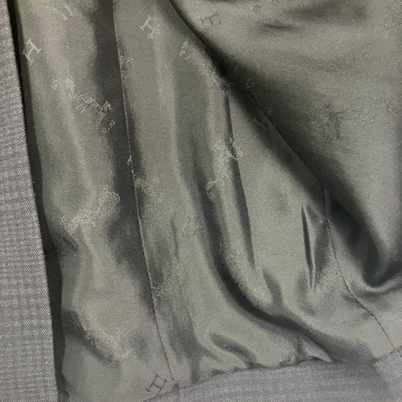 Hermes Chester Coat Long Shadow Glen Check Collar Velour 38 M Size Navy Blue