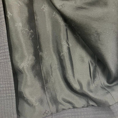 Hermes Chester Coat Long Shadow Glen Check Collar Velour 38 M Size Navy Blue