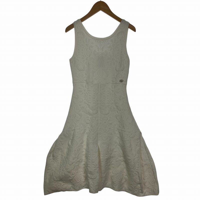 Chanel Dress Sleeveless Coco-mark Damask Embossed P45387k04766 White 36 S