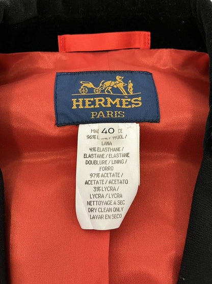 Hermes Tailored Jacket Serie Button Collar Velour Wool Black 40