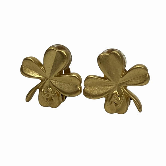 Chanel Vintage 03P Earring Clover Coco Mark Gold Color AA