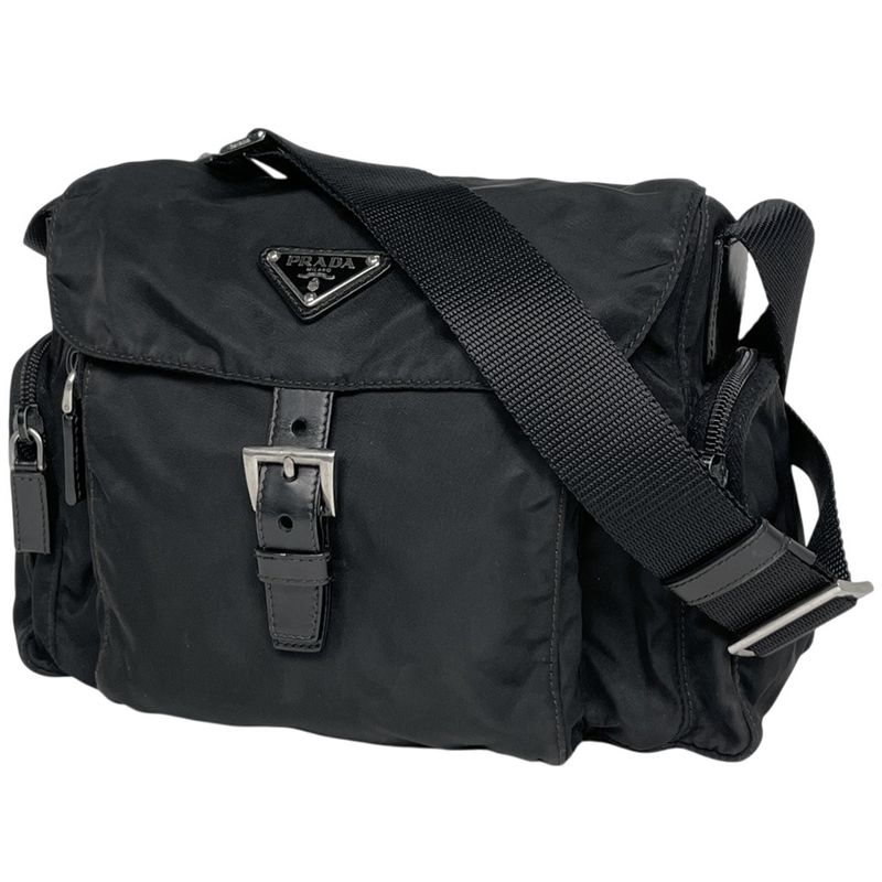 Prada Logo Plate Shoulder Bag Crossbody Shoulder Bag Nylon Nero (Black) Women