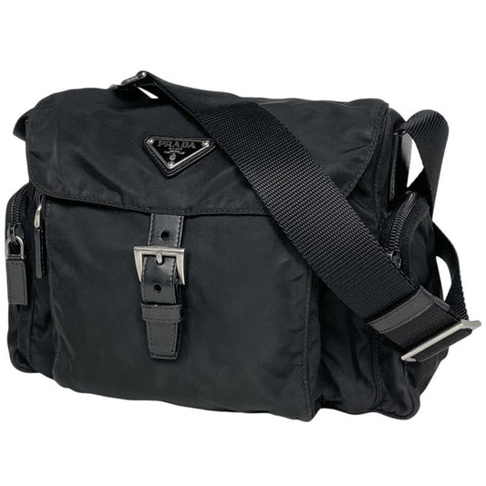 Prada Logo Plate Shoulder Bag Crossbody Shoulder Bag Nylon Nero (Black) Women