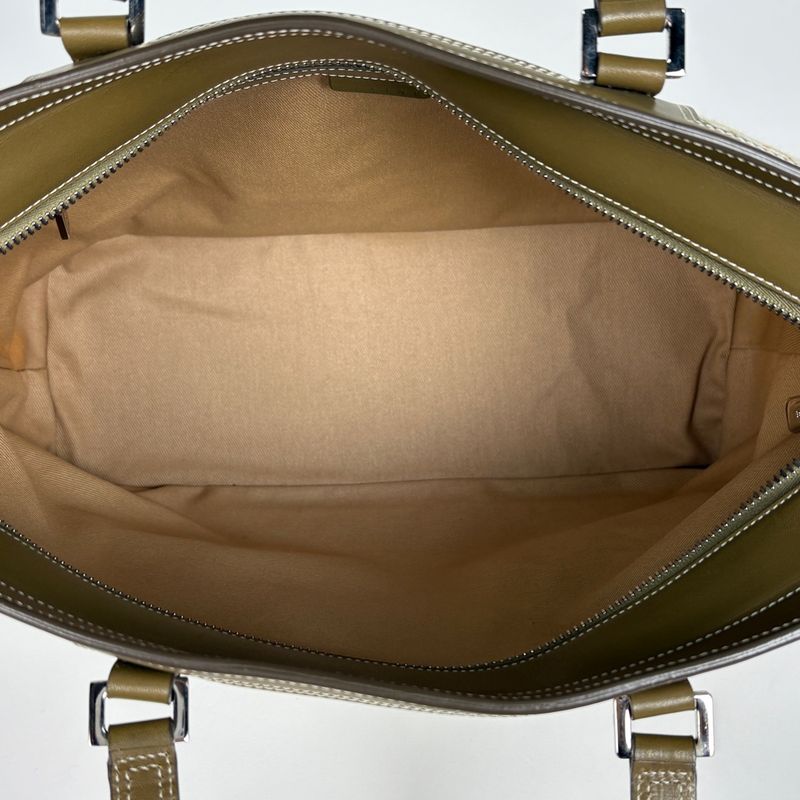 Celine C Macadam Pattern Tote Handbag Khaki Tote Canvas Green Beige Women