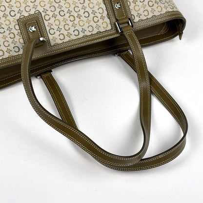 Celine C Macadam Pattern Tote Handbag Khaki Tote Canvas Green Beige Women