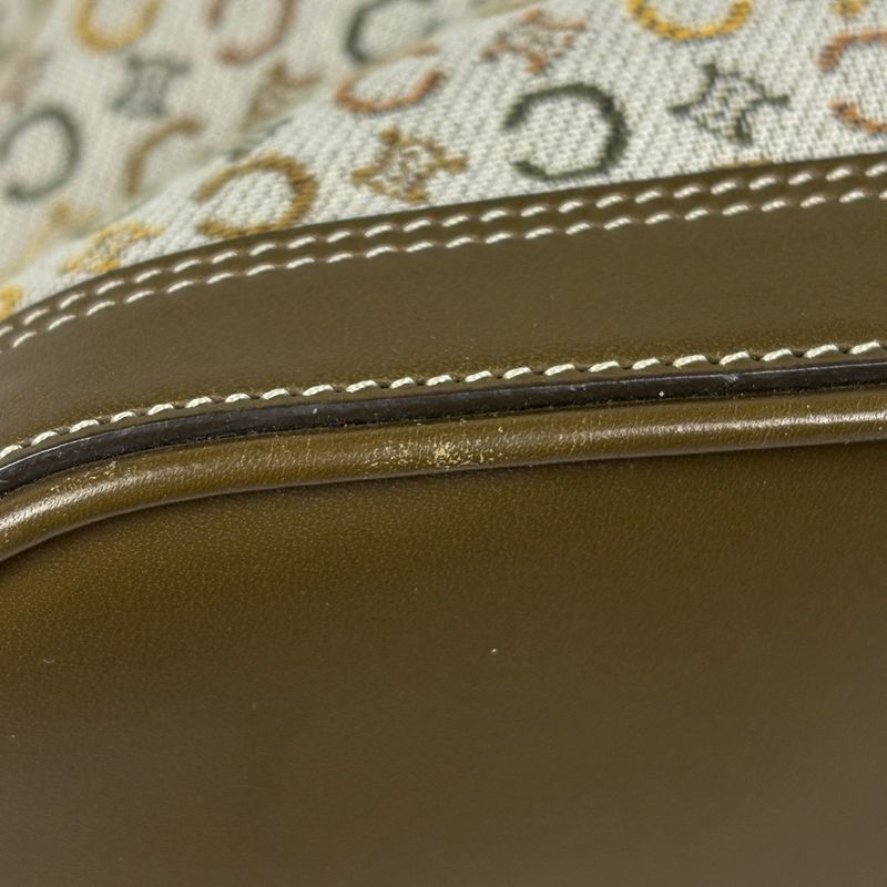 Celine C Macadam Pattern Tote Handbag Khaki Tote Canvas Green Beige Women