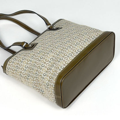 Celine C Macadam Pattern Tote Handbag Khaki Tote Canvas Green Beige Women