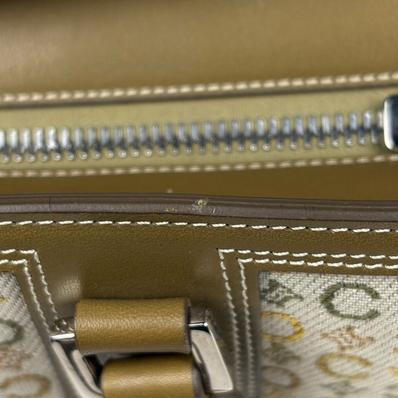 Celine C Macadam Pattern Tote Handbag Khaki Tote Canvas Green Beige Women