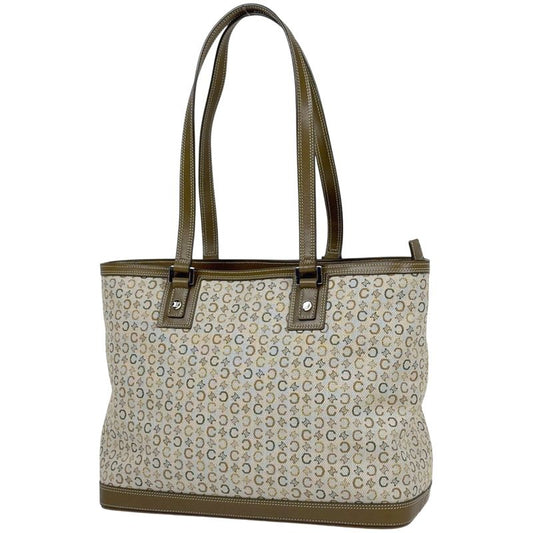 Celine C Macadam Pattern Tote Handbag Khaki Tote Canvas Green Beige Women
