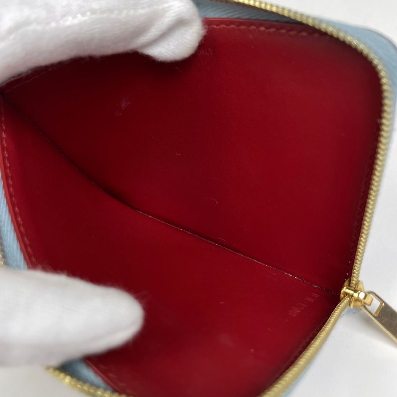 Celine Logo Coin Case Card Case Card Holder Coin Case Leather Light Blue Women