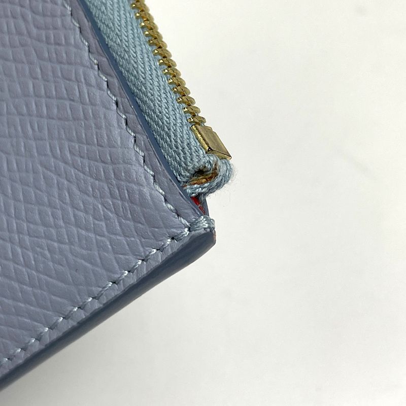 Celine Logo Coin Case Card Case Card Holder Coin Case Leather Light Blue Women