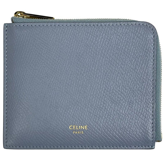 Celine Logo Coin Case Card Case Card Holder Coin Case Leather Light Blue Women