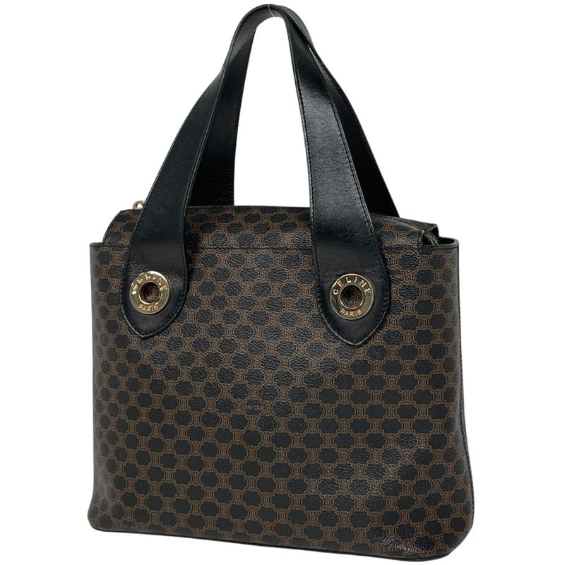 Celine Macadam Pattern Handbag Circle Logo Tote Handbag Coated Canvas Black