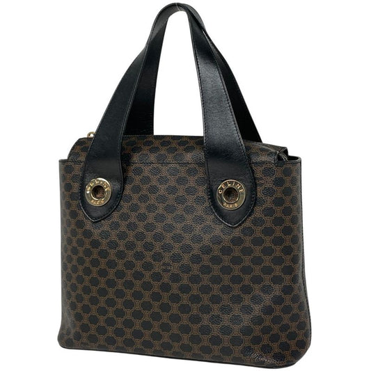 Celine Macadam Pattern Handbag Circle Logo Tote Handbag Coated Canvas Black