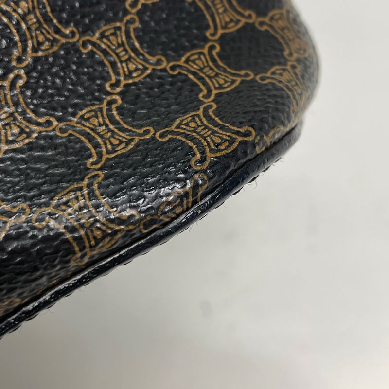 Celine Macadam Pattern Handbag Circle Logo Tote Handbag Coated Canvas Black